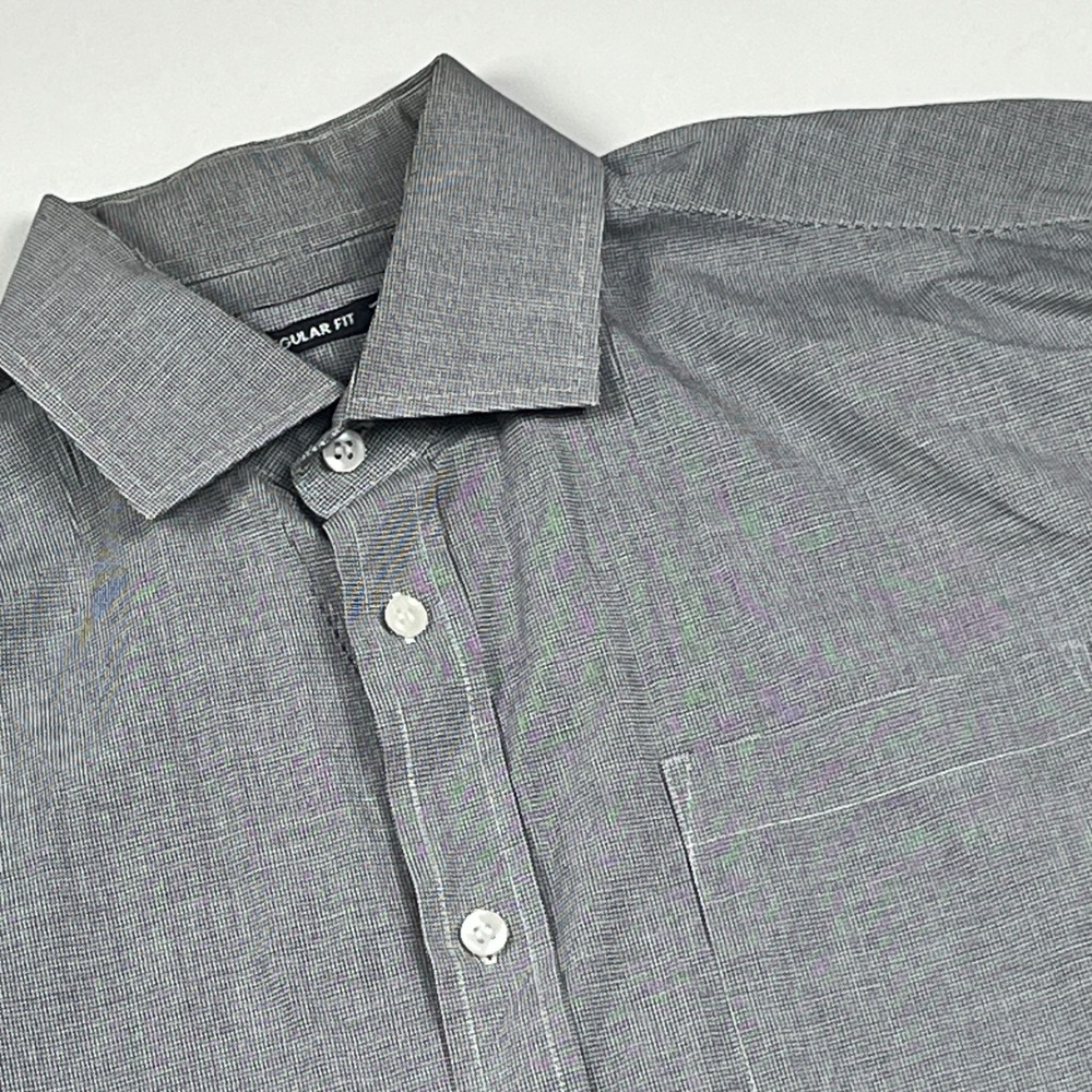 Cedar Wood State Micro Check Regular Fit Dress Shirt Sz 16 41cm Gray Button Down